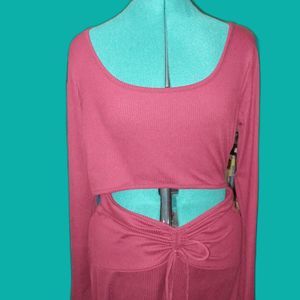 EARTHBOUND TRADING XXL Long Sleeve Maxi Cut-Out Dress Ribbed Maroon NEW with Tag